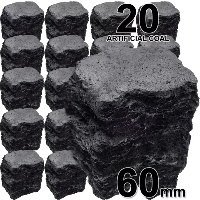 20 Replacement Gas Fire Coals Ceramic Fibre Imitation Effect Coal LARGE 60mm