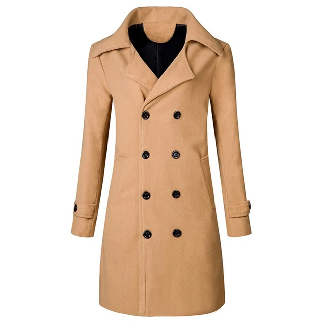 Mens Warm Formal Trench Coat Double Breasted Winter Long-Jacket Overcoat Outwear