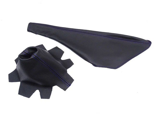 Soufflet De Levier De Vitesse En Simili Cuir Noir – Coutures Bleues – Pour Boîte Manuelle