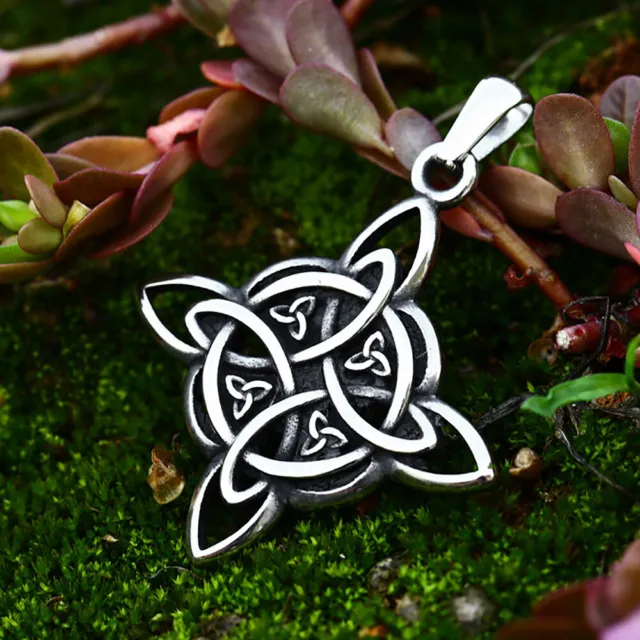 Stainless Steel Men's Celtic Witch Irish Knot Necklace Pendant Talisman Jewelry