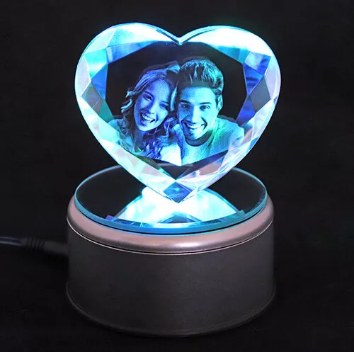 Personalised Lasered 3D Bevelled Heart Photo Crystal 80x70x30mm