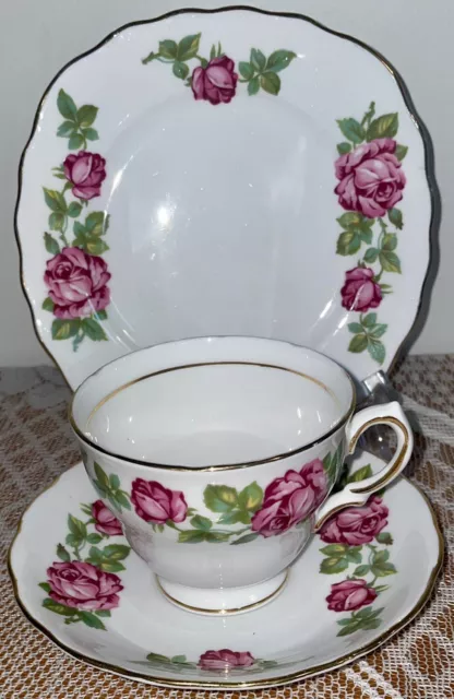 Vintage ROYAL VALE Trio PINK ROSES Bone China England c1955-64