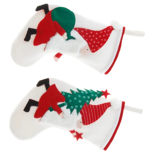 Calcetines de Navidad decoración de dulces adorno a Santa franela blanca algodón