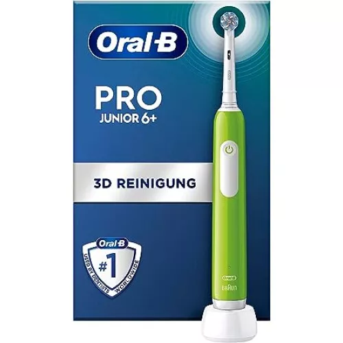 Oral-B Pro Junior 6+ green Elektrische Zahnbürste, 3 Putzprogramme, Drucksensor