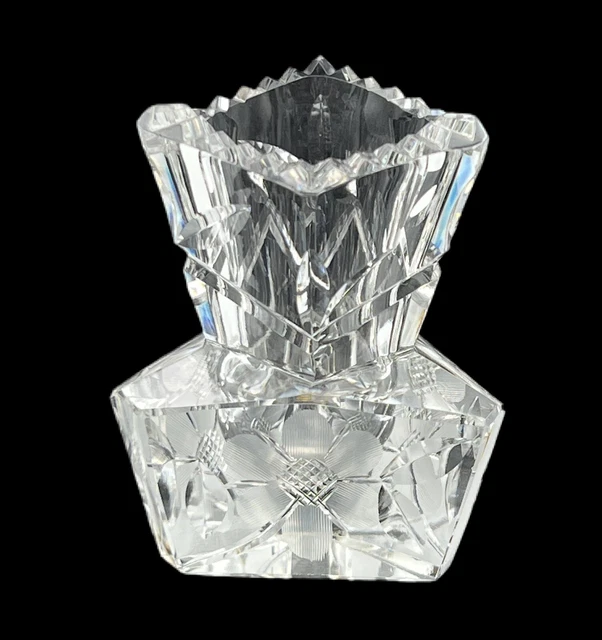 VINTAGE CLEAR FLORAL Etched Glass Sawtooth Toothpick Holder 12.00