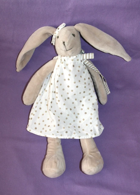 Atmosphera For Kids Doudou Peluche Lapin Beige Robe Blanche Pois Kom9