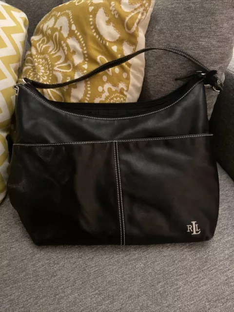 Lauren Ralph Lauren Black Leather Hobo Shoulder Handbag