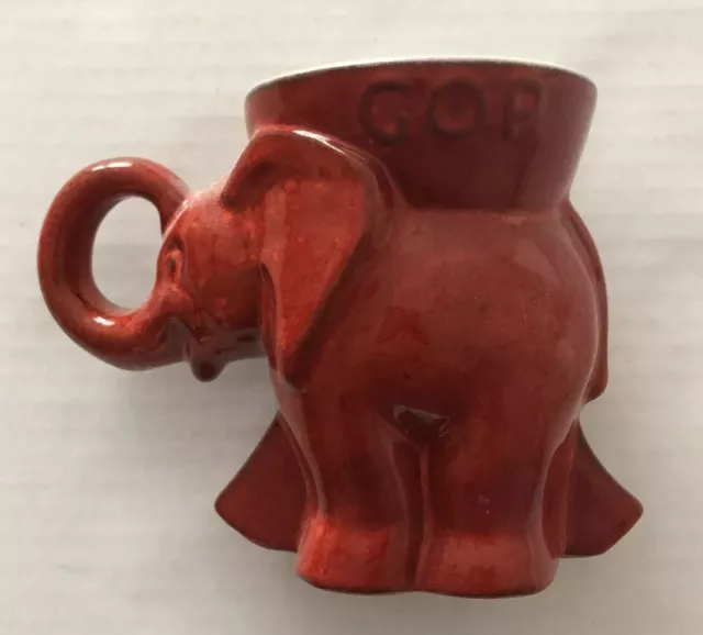 Frankoma Pottery Red Republican Elephant Gop 4" Mug 1968