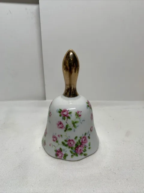 Vintage Porcelain Floral Bell with gold Trim And Roses 4”Inch Very Very Nice !