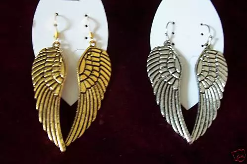 2 Pairs Gold and Silver Angel Wing Earrings