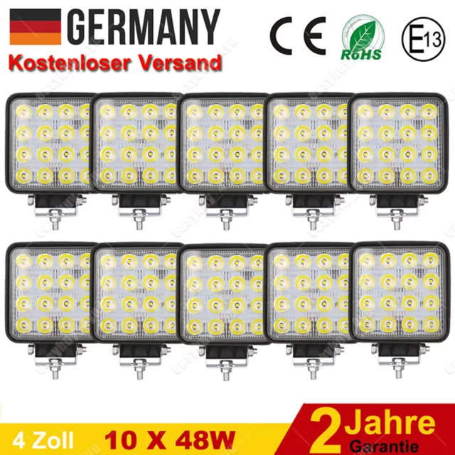 10X 48W LED Arbeitsscheinwerfer Scheinwerfer Offroad Bagger Flutlicht 12V 24V