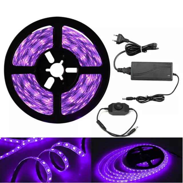 5M 10M UV Schwarzlicht LED Streifen Strip 2835 SMD Band Lichtband Trafo Dimmar