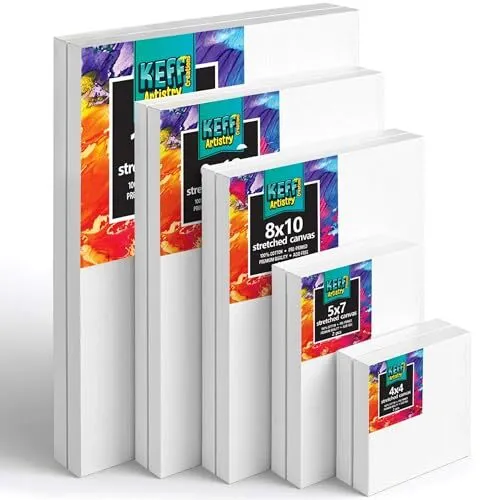 Stretched Canvases for Painting - 10 Pack - 4x4, 5x7, 8x10, 9x12