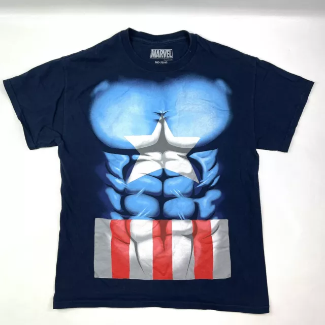 Marvel Captain America Dark Blue Front Graphic Chest Armor Tee Costume T-Shirt M