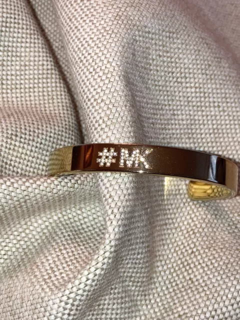 Michael Kors #MK Logo Pave Crystal Gold Tone Open Cuff Bracelet