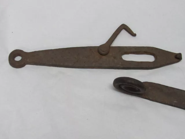 Antique Primitive Hand Forged Iron Barn Door Strap Hinge Set Locking 5