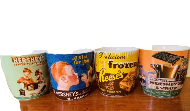 SET 4 Vintage Replica HERSHEY Advertisement Hot Chocolate Coffee Mugs 16 oz NEW