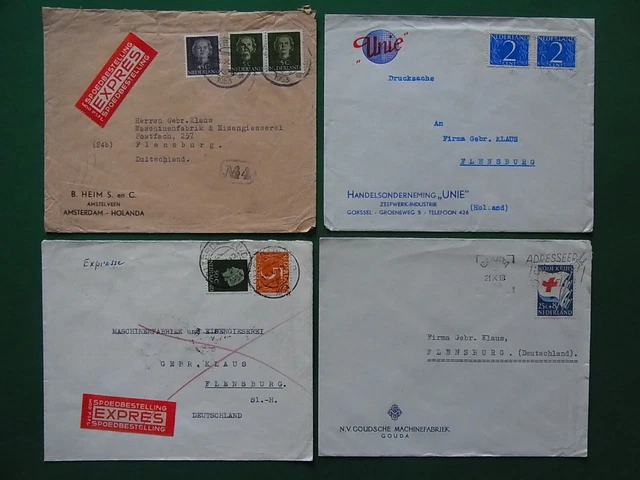 Niederlande Lot 4 Auslandsbriefe 1950er Jahre nach Flensburg - b9742