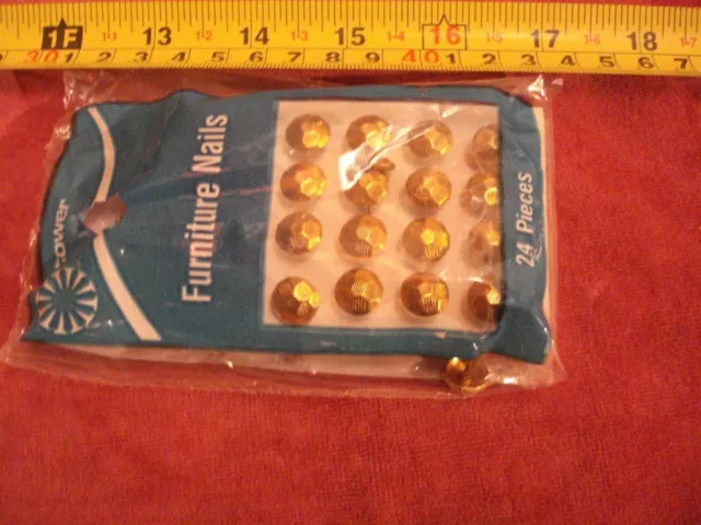 (0255.) Upholstery (Furniture) Hammered Head Nails #9 Brass Plated (24 nails)