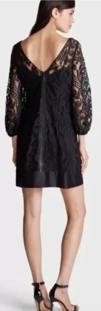 Laundry By Shelli Segal Black Lace Shift Dress Womens 12 Long Sleeve Satin Trim 3