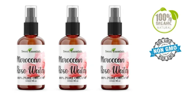 Organic Rose Water | 4oz Spray | Pack of 3 | Imported from Morocco | 100% Pure