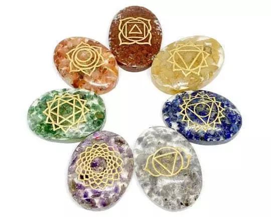 7 Chakra Set Oval ~ Chakra Healing, Pocket Orgonite Stones, Meditation Aide And