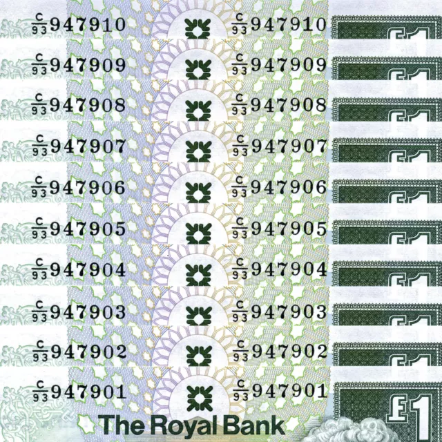10 x Uncirculated Consecutive Last Royal Bank of Scotland £1 Notes of 1 Oct 2001