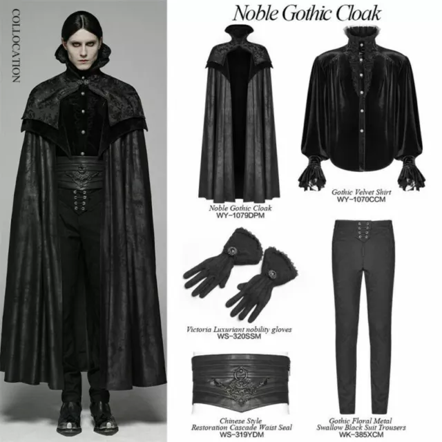 PUNK RAVE Noble Gothic  Long Cloak Big Hem Winter Coat Cosplay Cape Mens Coats