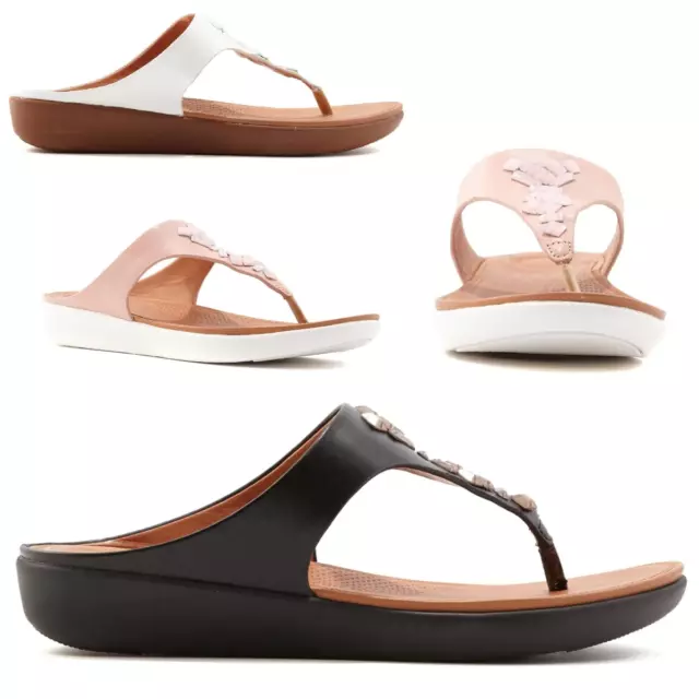 "AS IS" FitFlop Banda II Leather Beaded Thong Sandal 599223-J