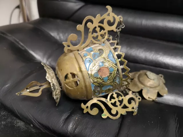 Vintage Ukrainian brass icon lamp, late 19th century, Orthodox Christianity
