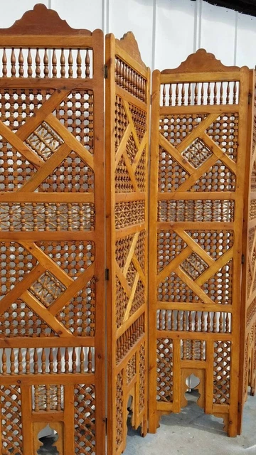 Large mousharabiah artwork moroccan room divider wooden panels hand carved indoo 4