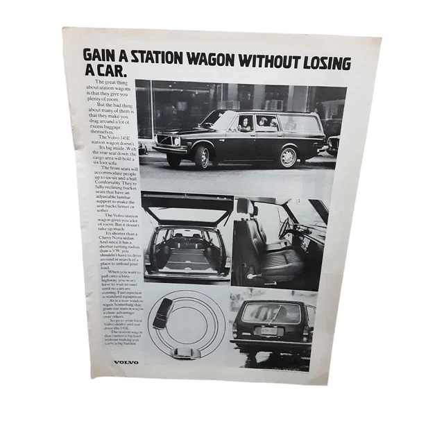 1972 Volvo 145E Station Wagon Original Print Ad Vintage