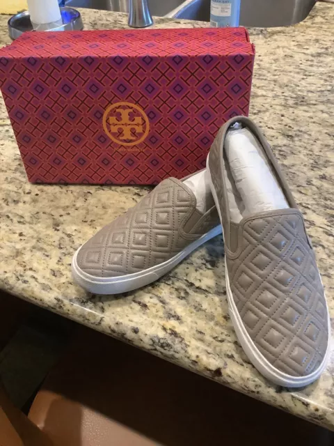 TORY BURCH Jesse Quilted Napa Leather Sneaker. French Gray. Size 8. Gorgeous!