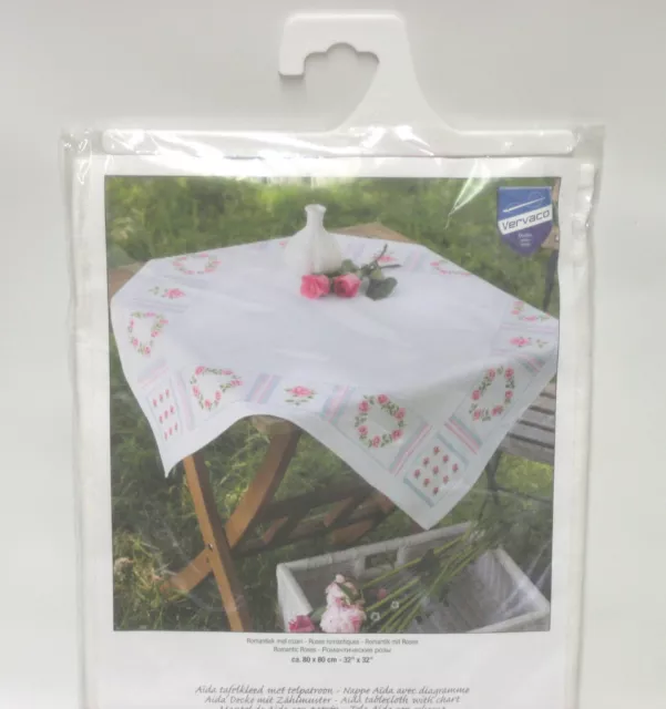 New Vervaco Romantic Roses White Tablecloth Embroidery Kit