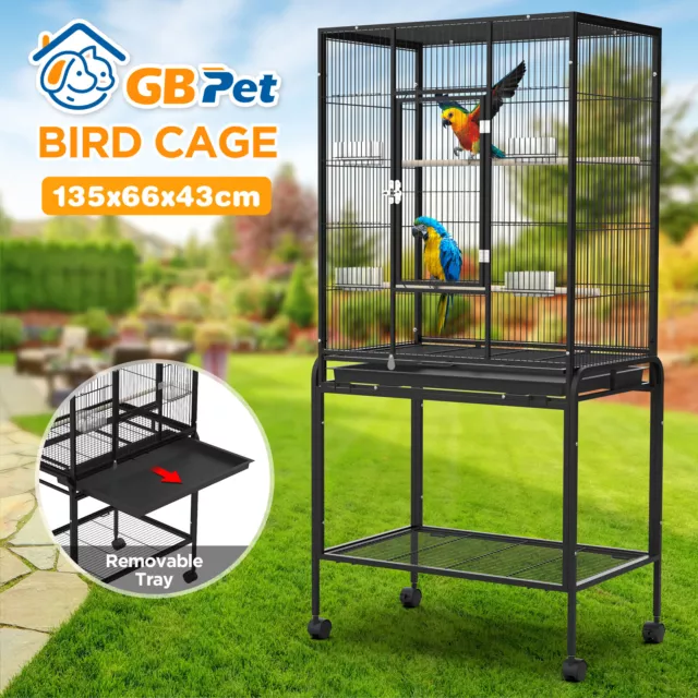 135CM Bird Cage 2 Perches Large Aviary Parrot Budgie Finch Canary Wheels w/Brake