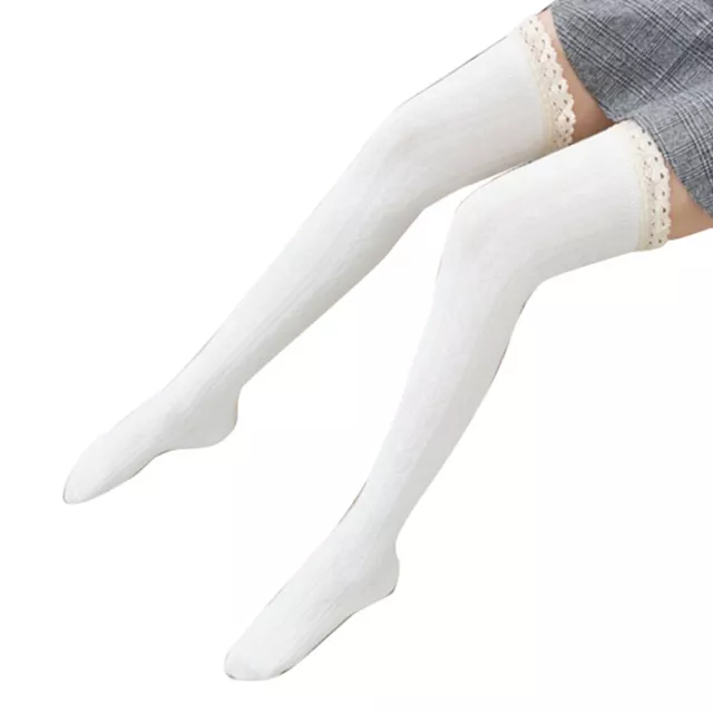 Women Warm Lace Long Cotton Stocking Nylon Lace Thigh High Socks (White) IDM
