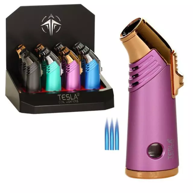 TESLA® Coil Lighters Single Flame Butane Refillable Torch Lighter w/ Gif Box
