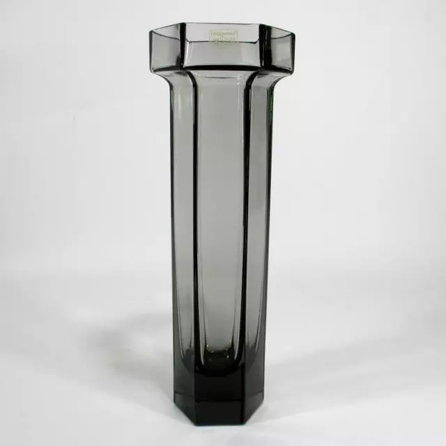 Vintage Retro 1980s WEDGWOOD BRUTUS Smokey Crystal Glass Vase by FRANK THROWER