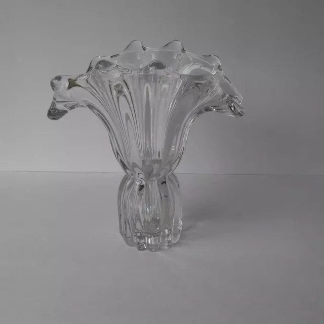 CoFrac Art Verrier Glass Vase Made in France-Heavy Vase Fluted 8.5" Tall