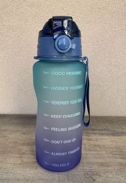 Large 64 Oz/2000ML Water Bottle Motivational With Time Marker BLUE  Without Box