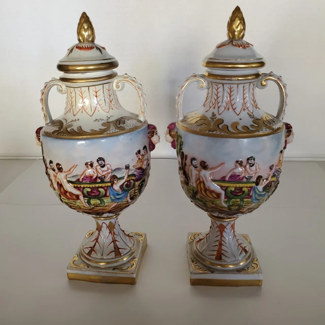 Antique CAPODIMONTE Porcelain Urn Vase Blue Crown N Mark