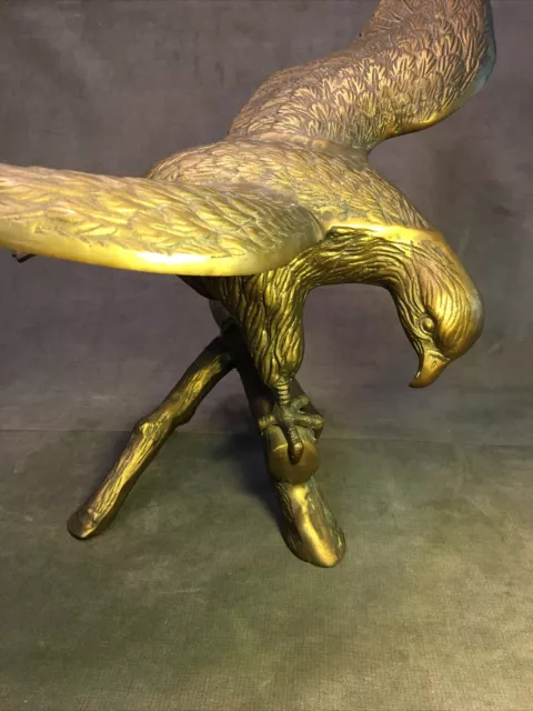 Vintage Large Brass Bald Eagle on Tree Branch Sculpture Bird Statue America USA