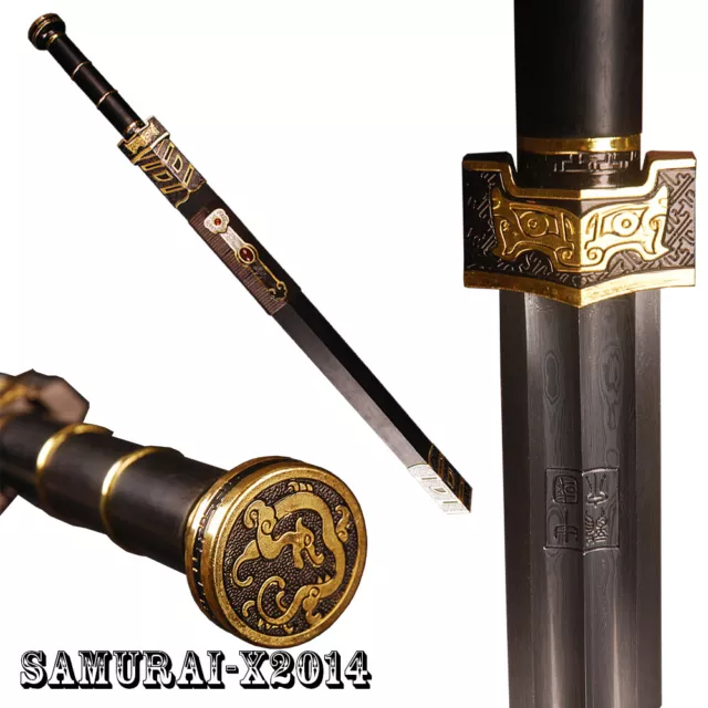 Traditional Han Dynasty Ruyi Jian Chinese Folded Steel Handmade Sword black wood