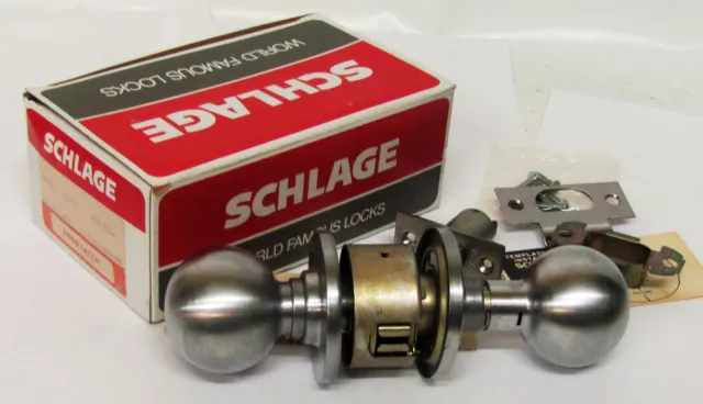 Vintage SCHLAGE A10S ORBIT 626 Satin Chrome Door Knob Passage Set NOS Unused