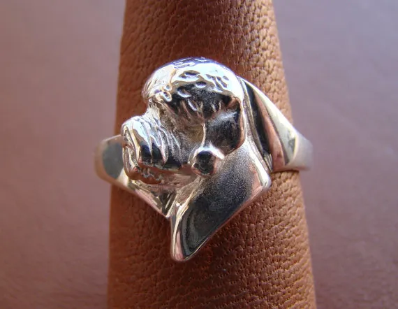 Large Sterling Silver Dandie Dinmont Terrier Head Study Ring