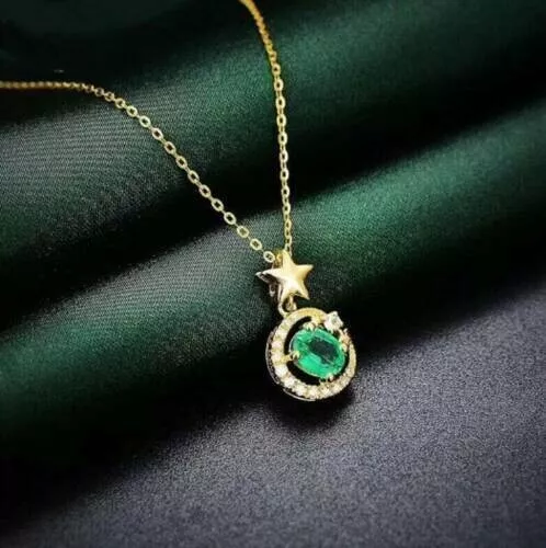 3 CTW Green Emerald Star Pendant Necklace With Chain In 14k Yellow Gold Over