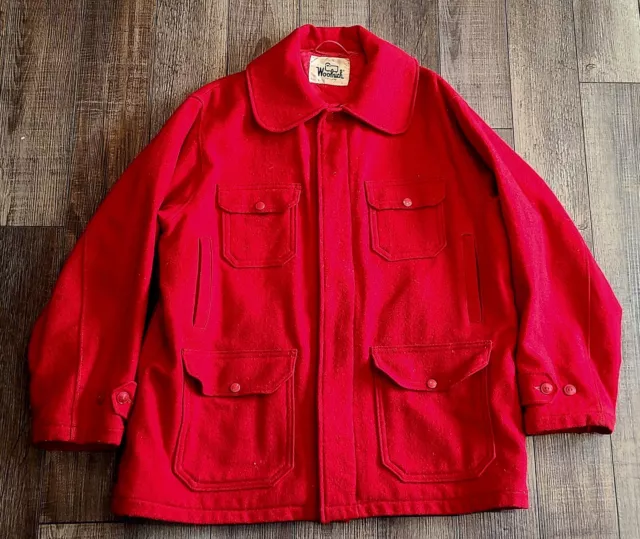 VINTAGE 60S WOOLRICH Red Buffalo Wool Chore Hunting Mackinaw Jacket ...