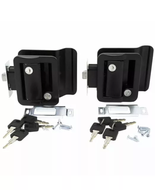 2 Black RV Paddle Entry Door Lock Latch Handle Knob Deadbolt Camper Trailer