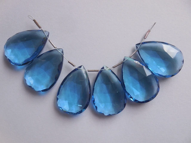 6 Pcs Hydro London Blue Quartz Beads Jewelry Making Faceted Pear Briolette Beads