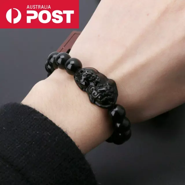 Feng Shui Black Obsidian Bracelet Wealth Good Luck Gift Amulet Prosper Pixiu 2